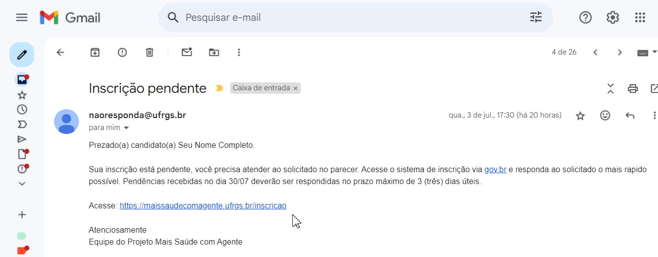 Fique atento ao recebimento de mensagens com endereço naoresponda@ufrgs.br!